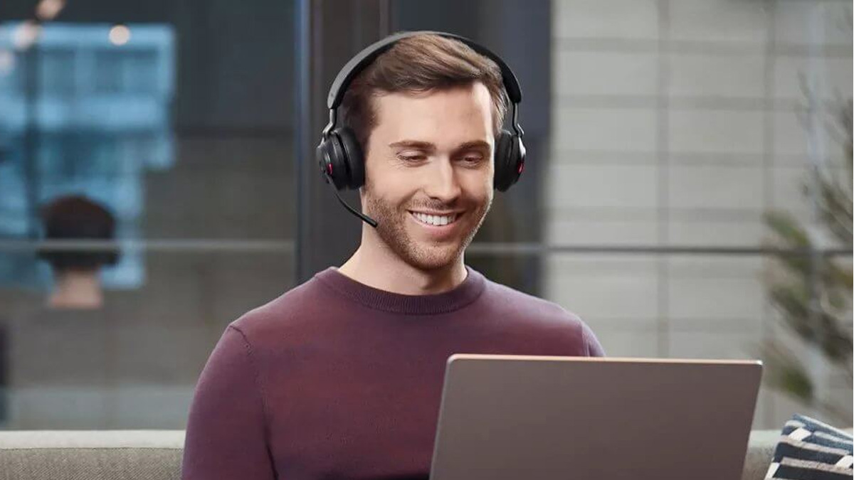Person using Jabra Evolve2 65 headset